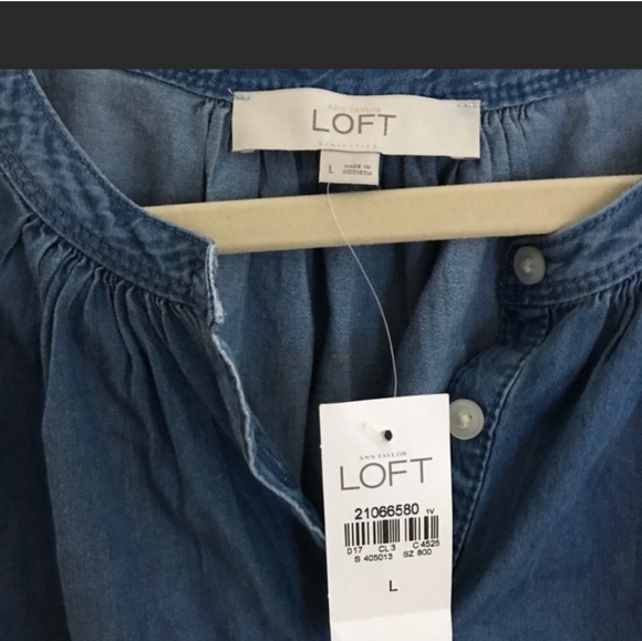 Nwt New Loft Chambray Dress Large Drop Waist Peplum - Picture 4 of 5